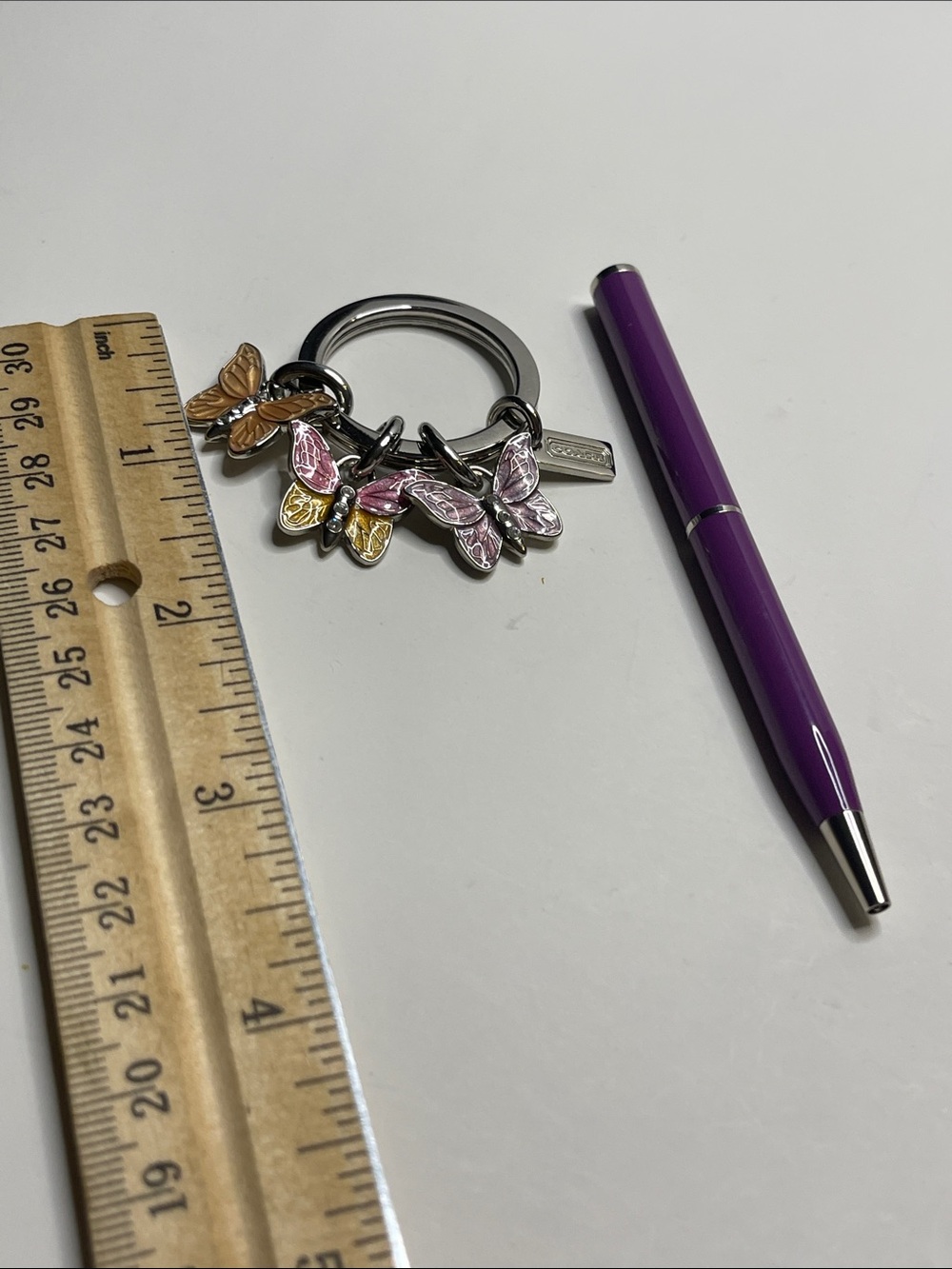 Coach Butterfly Charm Keyring with Yellow, Pink, Purple Charms and Coach Pen - Picture 3 of 7